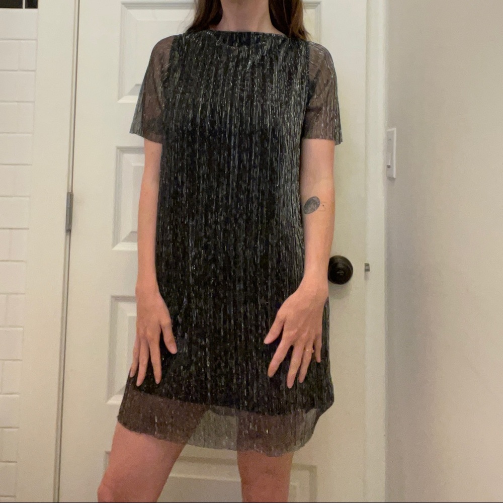 OAK + FORT Black Sheer Glimmer Dress